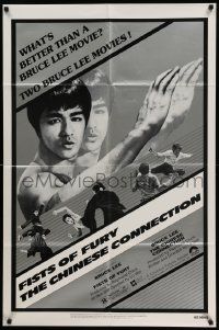 3z285 FISTS OF FURY/CHINESE CONNECTION 1sh '80 two Bruce Lee movies are better than one!