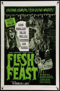 3z287 FLESH FEAST 1sh '70 art by Browning, cheesy horror starring Veronica Lake, of all people!