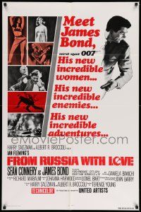 3z309 FROM RUSSIA WITH LOVE 1sh R80 art of Sean Connery as James Bond 007 w/sexy girls!