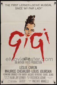 3z327 GIGI 1sh '58 art of winking Leslie Caron, Best Director & Best Picture winner!