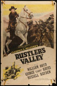 3z400 HOPALONG CASSIDY 1sh '47 art of William Boyd, Rustler's Valley!
