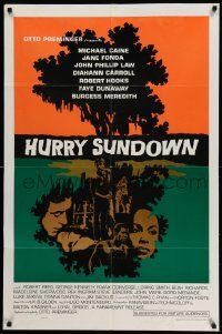 3z408 HURRY SUNDOWN 1sh '67 Otto Preminger, Michael Caine, Jane Fonda, cool David Weisman art!