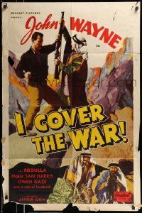 3z411 I COVER THE WAR 1sh R48 great image of reporter John Wayne fighting Arabs!