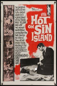 3z429 IT'S HOT ON SIN ISLAND 1sh '64 five gorgeous girls alone with sailors on an island!