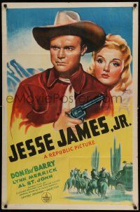 3z435 JESSE JAMES JR 1sh '42 wonderful western cowboy art of Don Red Barry, Lynn Merrick!