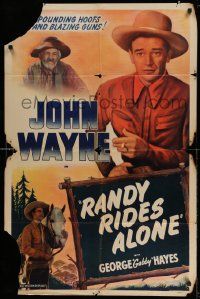 3z440 JOHN WAYNE 1sh '40s great image of The Duke, Randy Rides Alone
