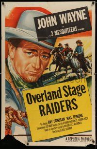 3z441 JOHN WAYNE 1sh 1953 great image of The Duke, Overland Stage Raiders!