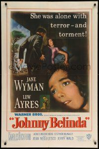 3z442 JOHNNY BELINDA 1sh '48 Jane Wyman was alone with terror and torment, Lew Ayres