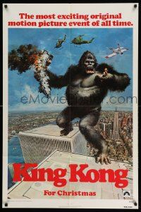 3z454 KING KONG teaser 1sh '76 John Berkey art of BIG Ape on the Twin Towers!