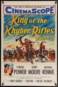 3z457 KING OF THE KHYBER RIFLES 1sh '54 artwork of British soldier Tyrone Power on horseback!