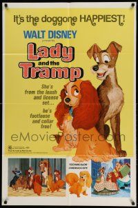 3z464 LADY & THE TRAMP 1sh R72 Disney classic dog cartoon, great image with Jock!