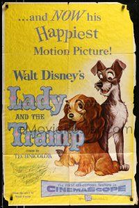 3z463 LADY & THE TRAMP 1sh '55 Walt Disney romantic canine dog classic cartoon!