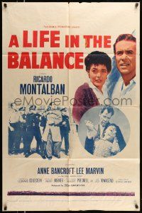 3z485 LIFE IN THE BALANCE 1sh '55 early Ricardo Montalban, Anne Bancroft, Lee Marvin!