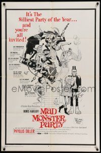 3z520 MAD MONSTER PARTY 1sh '68 great artwork of animated Dracula, Mummy & Igor!