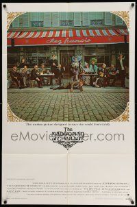 3z523 MADWOMAN OF CHAILLOT int'l 1sh '69 Katharine Hepburn & other cast members outside cafe!