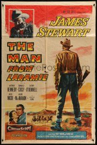 3z533 MAN FROM LARAMIE 1sh '55 three images of James Stewart, directed by Anthony Mann!