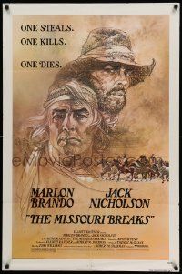 3z565 MISSOURI BREAKS 1sh '76 art of Marlon Brando & Jack Nicholson by Bob Peak!
