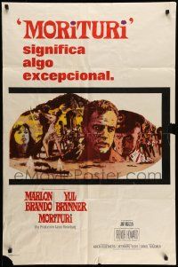 3z573 MORITURI Spanish/U.S. export 1sh '65 art of Marlon Brando & Nazi captain Yul Brynner!