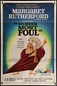 3z583 MURDER MOST FOUL 1sh '64 art of Margaret Rutherford, written by Agatha Christie by Tom Jung!