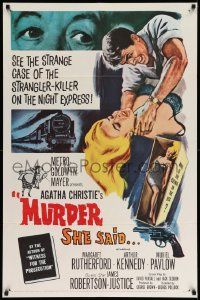 3z585 MURDER SHE SAID 1sh '61 detective Margaret Rutherford follows a strangler, Agatha Christie