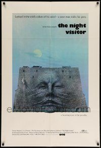 3z614 NIGHT VISITOR 1sh '71 Max Von Sydow, creepy artwork of face in stone wall!