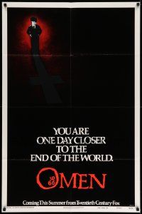 3z635 OMEN style A recalled teaser 1sh '76 Gregory Peck, Remick, Satanic horror, inverted cross!
