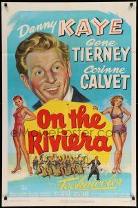 3z637 ON THE RIVIERA 1sh '51 art of Danny Kaye, sexy Gene Tierney & Corinne Calvet!