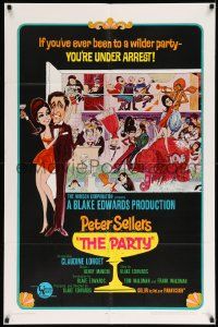 3z670 PARTY style A 1sh '68 Peter Sellers, Blake Edwards, different art NOT by Jack Davis!