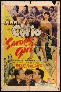 3z778 SARONG GIRL 1sh '43 sexy tropical dancer Ann Corio with Johnny Scat Davis & his band!