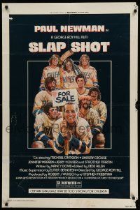 3z810 SLAP SHOT style A 1sh '77 Paul Newman hockey sports classic, great cast portrait art by Craig!