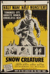3z813 SNOW CREATURE 1sh '54 abominable Yeti terrorizes city, abducts women & annihilates men!
