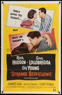 3z836 STRANGE BEDFELLOWS 1sh '65 Gina Lollobrigida & Rock Hudson love to fight, but not at night!