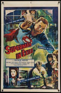 3z852 SUPERMAN IN EXILE 1sh '54 cool art of George Reeves as the famous comic book superhero!