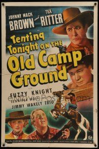 3z876 TENTING TONIGHT ON THE OLD CAMP GROUND 1sh '43 cool art of Johnny Mack Brown & Tex Ritter!