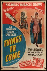 3z887 THINGS TO COME 1sh R47 William Cameron Menzies, H.G. Wells, cool sci-fi art!