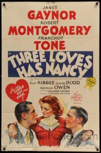 3z893 THREE LOVES HAS NANCY style D 1sh '38 directed by Richard Thorpe, Janet Gaynor!