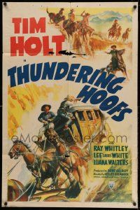 3z900 THUNDERING HOOFS style A 1sh '41 cool art of cowboy Tim Holt on horse chasing stagecoach!