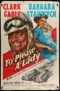 3z906 TO PLEASE A LADY 1sh '50 art of race car driver Clark Gable & sexy Barbara Stanwyck!