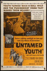 3z937 UNTAMED YOUTH 1sh '57 sexy bad girl Mamie Van Doren in a house of correction!