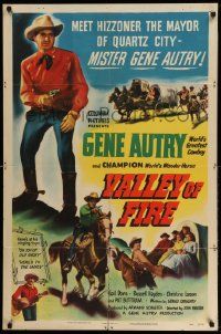 3z939 VALLEY OF FIRE 1sh '51 Gene Autry riding Champion with gun, great western images!