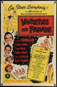 3z942 VARIETIES ON PARADE revised 1sh '51 Jackie Coogan, Eddie Garr, Tom Neal, star-studded acts!