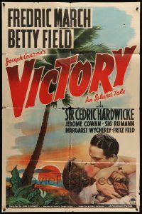 3z944 VICTORY style A 1sh '40 romantic artwork of Fredric March & Betty Field on tropical island!