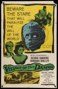 3z950 VILLAGE OF THE DAMNED 1sh '60 beware the stare that will paralyze the will of the world!
