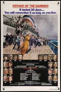 3z952 VOYAGE OF THE DAMNED 1sh '76 Faye Dunaway, Max Von Sydow, Richard Amsel art of cast!