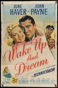 3z954 WAKE UP & DREAM 1sh '46 great close up smiling art portraits of June Haver & John Payne!