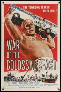 3z958 WAR OF THE COLOSSAL BEAST 1sh '58 art of the towering terror from Hell by Albert Kallis!