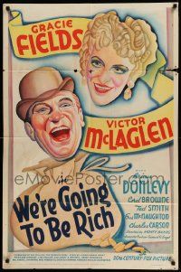 3z964 WE'RE GOING TO BE RICH 1sh '38 artwork of Gracie Fields & Victor McLaglen, Brian Donlevy