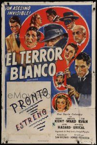 3z977 WHO'S GUILTY Spanish/U.S. export 1sh '45 crime montage art, Columbia who-dun-it mystery serial!
