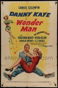 3z988 WONDER MAN style A 1sh '45 wacky Danny Kaye holds sexy Virginia Mayo + dancing Vera-Ellen!