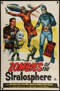 3z999 ZOMBIES OF THE STRATOSPHERE 1sh '52 Republic serial, great art of aliens with guns!